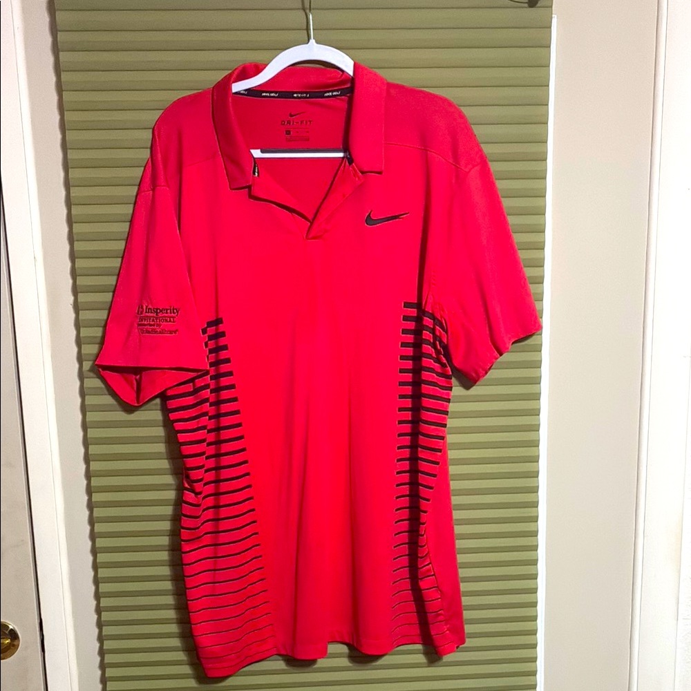 Nike Red Performance Polo Shirt with Geometric Stripes